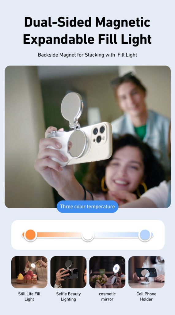 إضاءة مدمجة ثلاثية الألوان في حامل الهاتف المغناطيسي