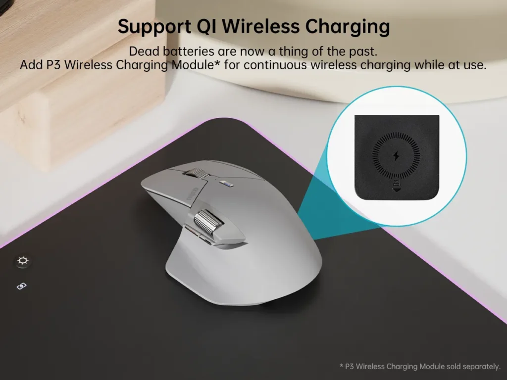 ماوس يدعم الشحن اللاسلكي Qi