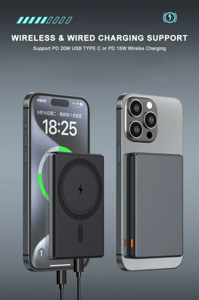 باور بانك لاسلكي وسلكي يدعم شحن مزدوج