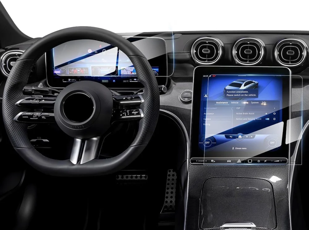 شاشة حماية زجاج مقوّى مرسيدس C300 وGLC300 (2022–2025) – صلابة 9H، مضادة للبصمات